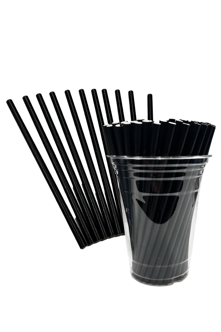 BIGSKU Black Disposable Paper Flat End Straws 6"