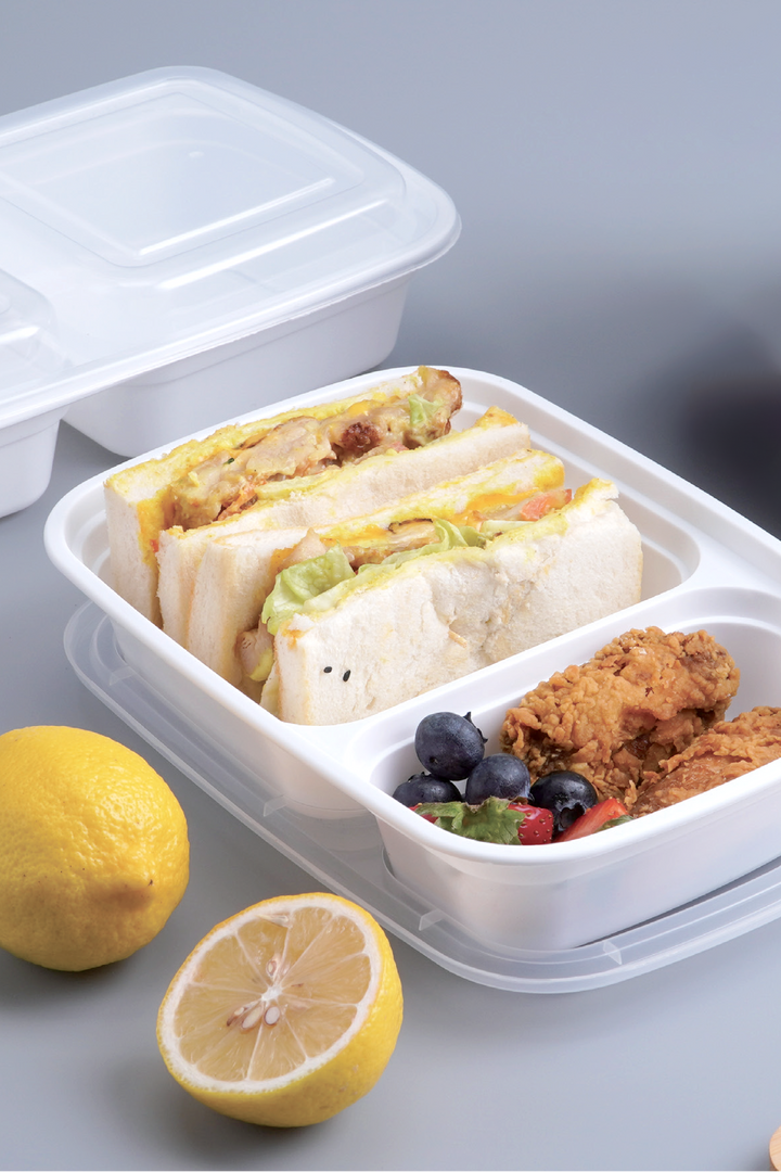 BIGSKU Take Out Food Container 2-Compartments Set - Rectangular
