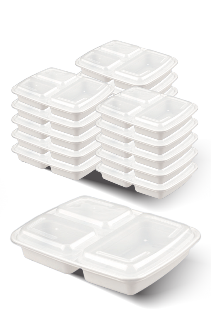BIGSKU Take Out Food Container 3-Compartments Set 27oz - Rectangular