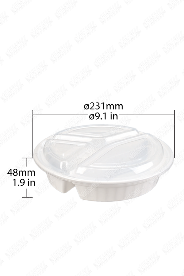 Take Out Food Container 3-Compartments Set - Round