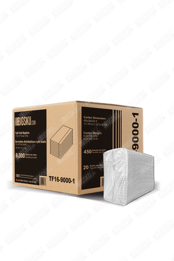 Tabletop Napkins - 13" x 6.7", 1 Ply 1/6" Folded, (9000 Pcs/Case)