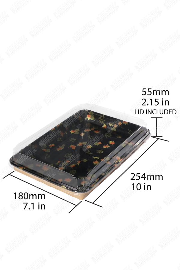 Sushi Tray With PE Coating - Black Maple Leaf Paper